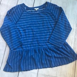 Crown & Ivy Blue Striped Peplum Top Size Medium